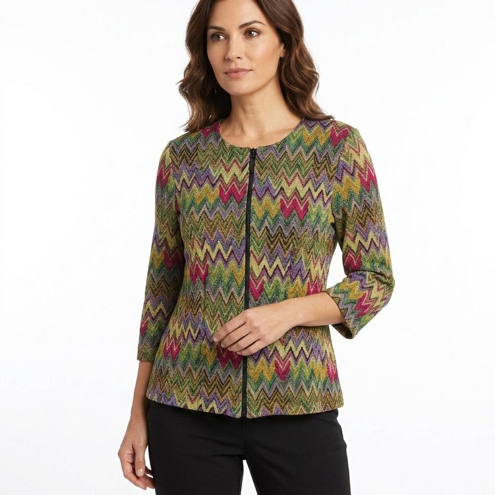 Ell Jay Collection Multicolor Chevron Knit Full Zip Jacket Women Size EU 6